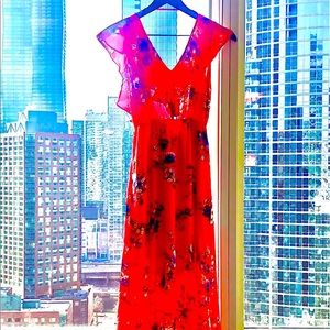 Vibrant floral flowy Orange sun dress  Made by Soprano  Size: xs